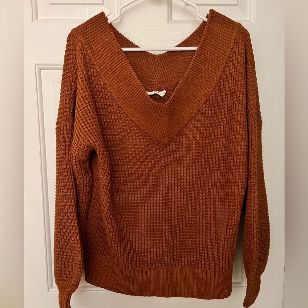 Off the shoulder rust sweater